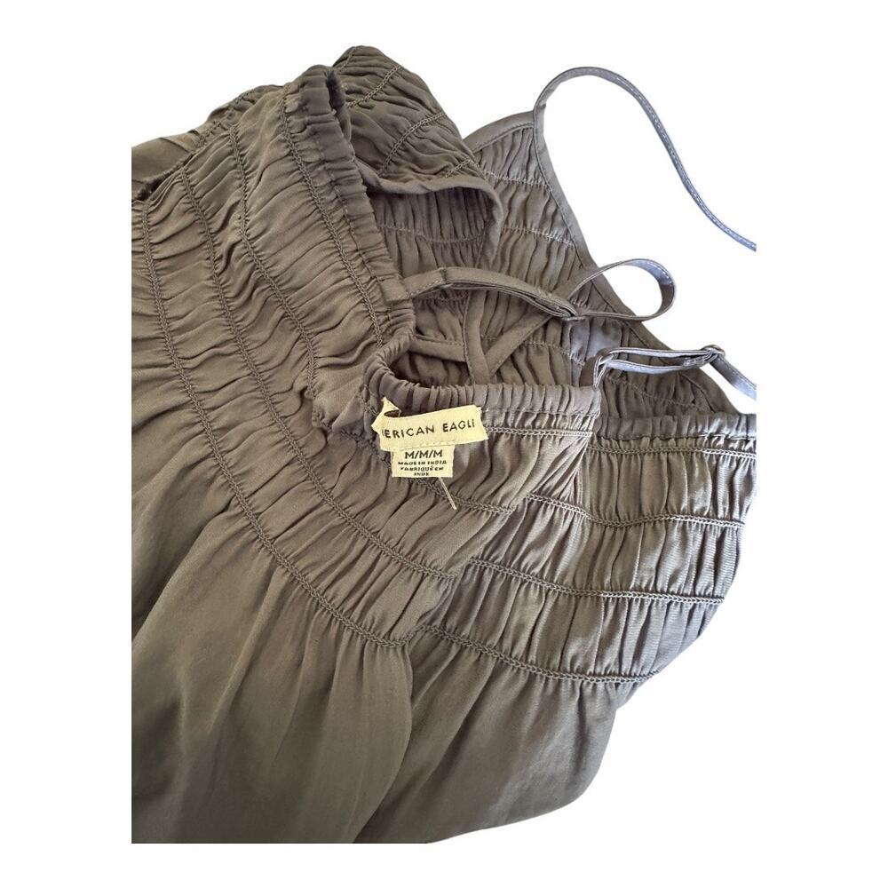 AE Smocked summer top medium silky look satin cami slate blue American Eagle​​ - Picture 7 of 7